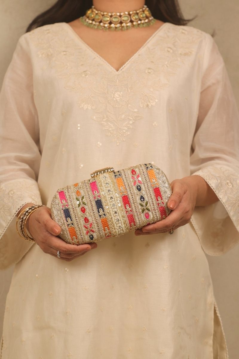 AMYRA - Naaz Embroidered Capsule Clutch - Multicolor