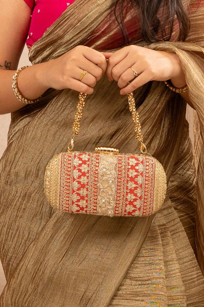 AMYRA - Naaz Capsule clutch - Red and Gold