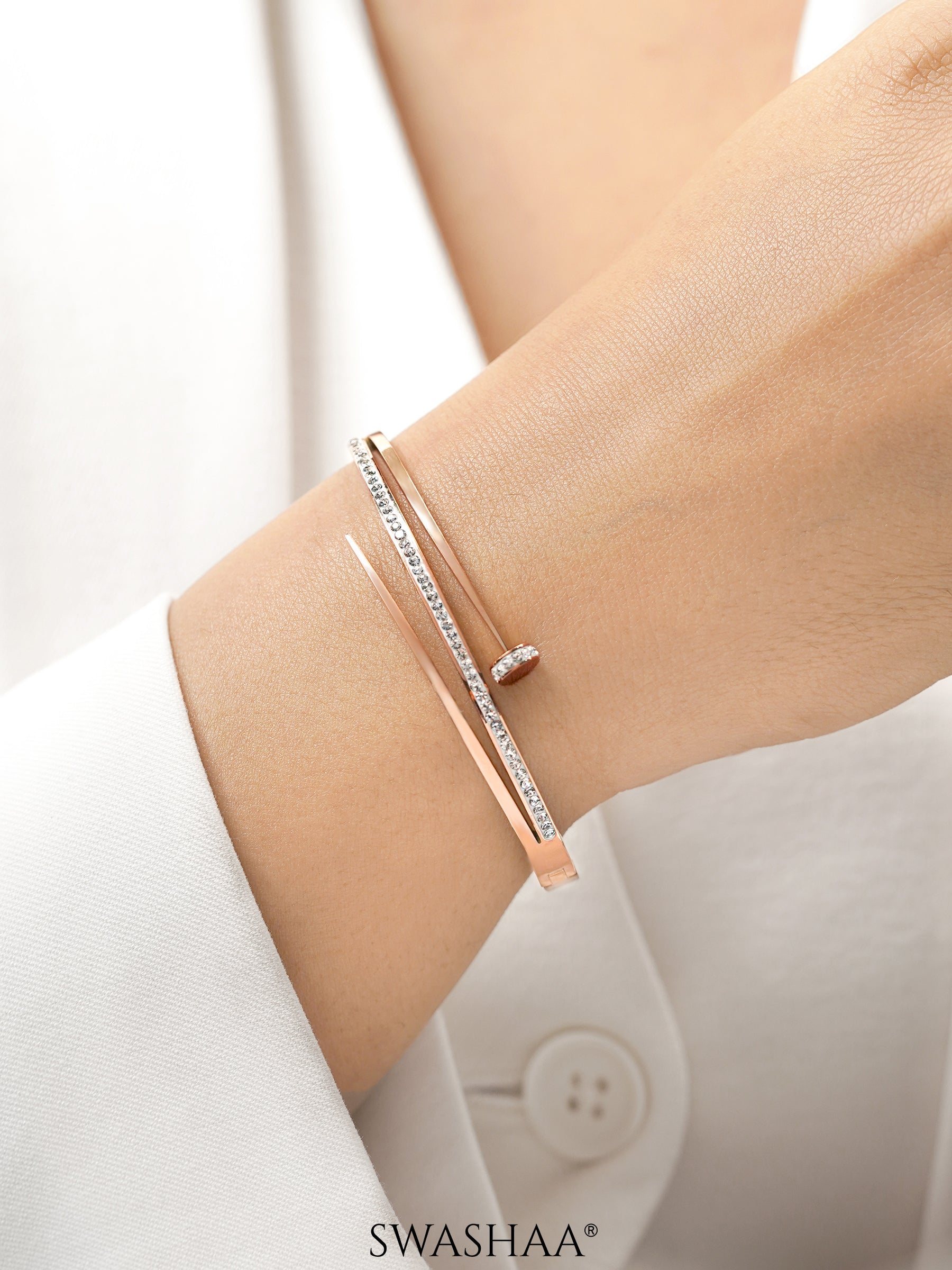Nail Diamond CZ Rosegold Plated Studded Bracelet