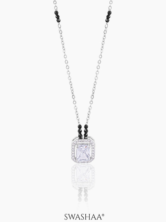 Nayaa Diamond Solitaire Silver Pendant Mangalsutra