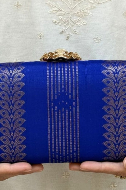 Neela Pure Kanchi Silk Clutch - Blue