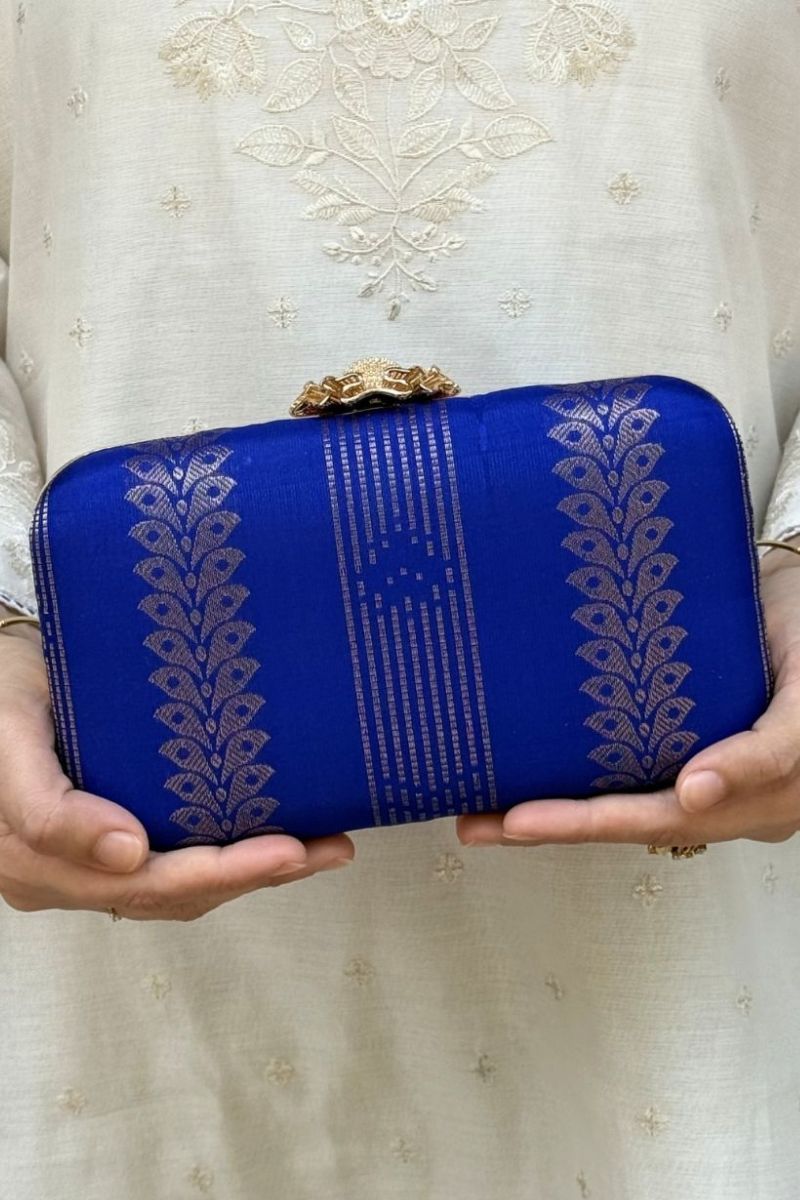 Neela Pure Kanchi Silk Clutch - Blue