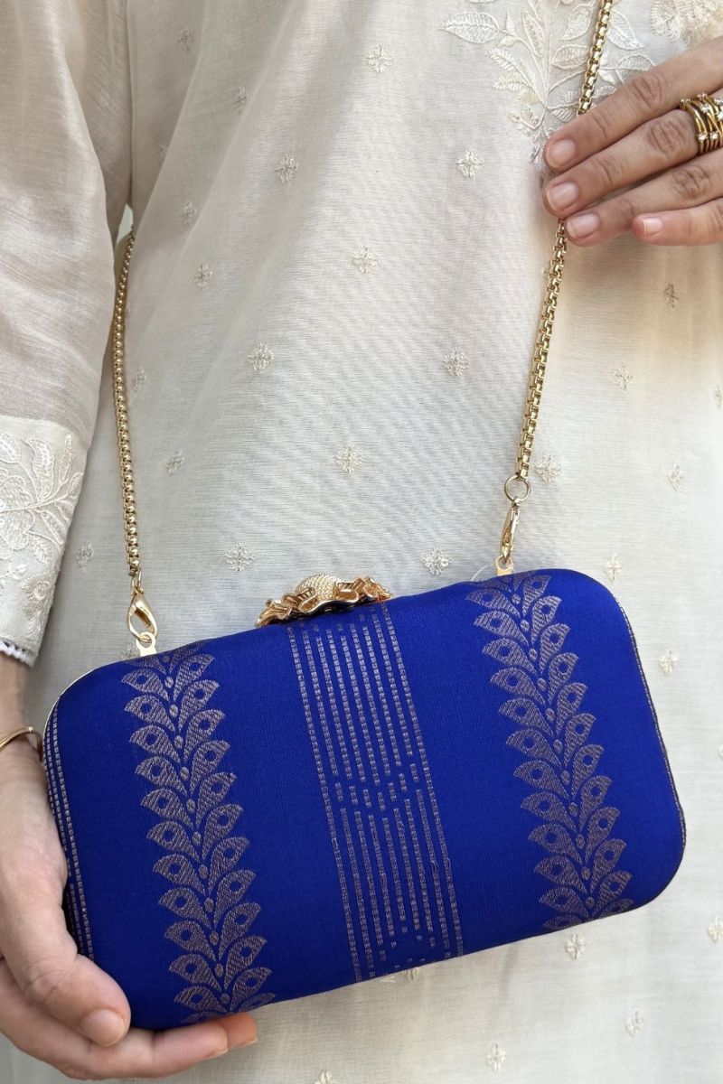 Neela Pure Kanchi Silk Clutch - Blue