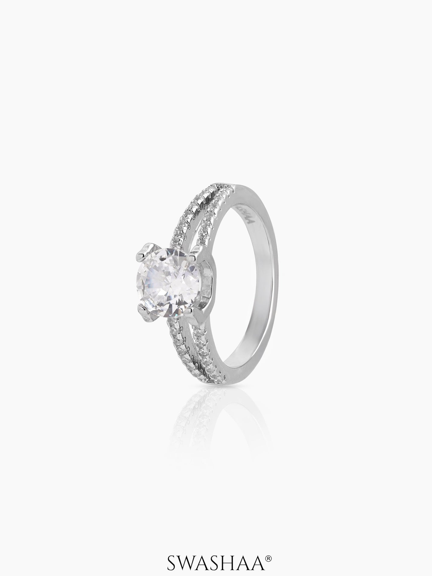 Nerisa Crowned Round Cut Silver Diamond Solitaire Women's Ring