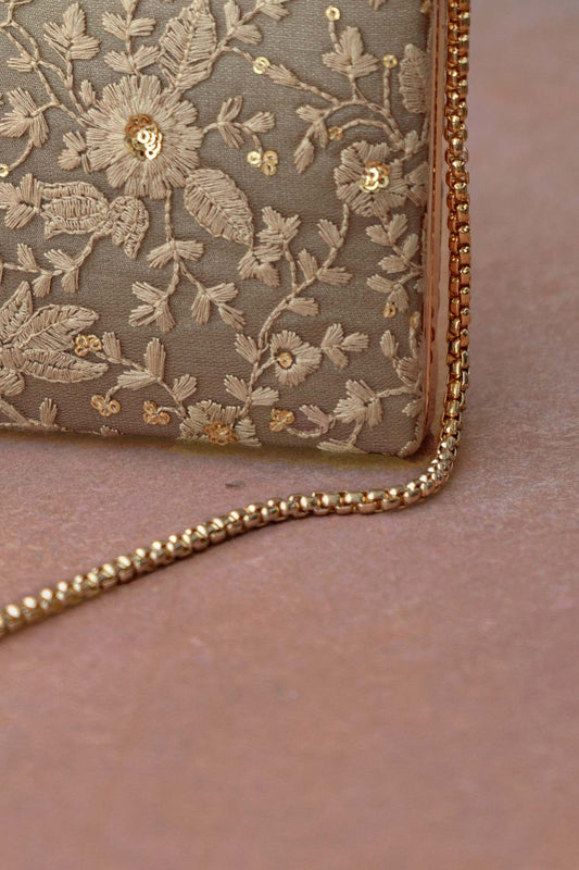 AMYRA - Grey Embroidered Box Clutch