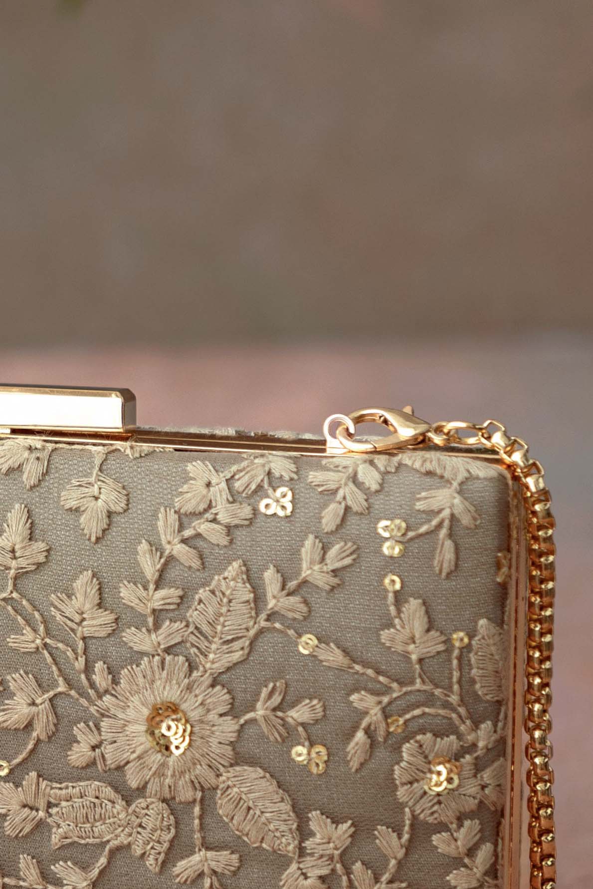 AMYRA - Grey Embroidered Box Clutch