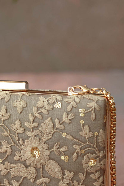 AMYRA - Grey Embroidered Box Clutch