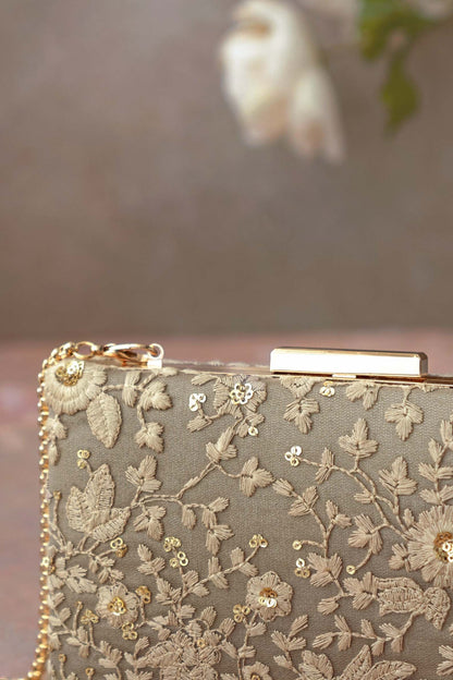 AMYRA - Grey Embroidered Box Clutch