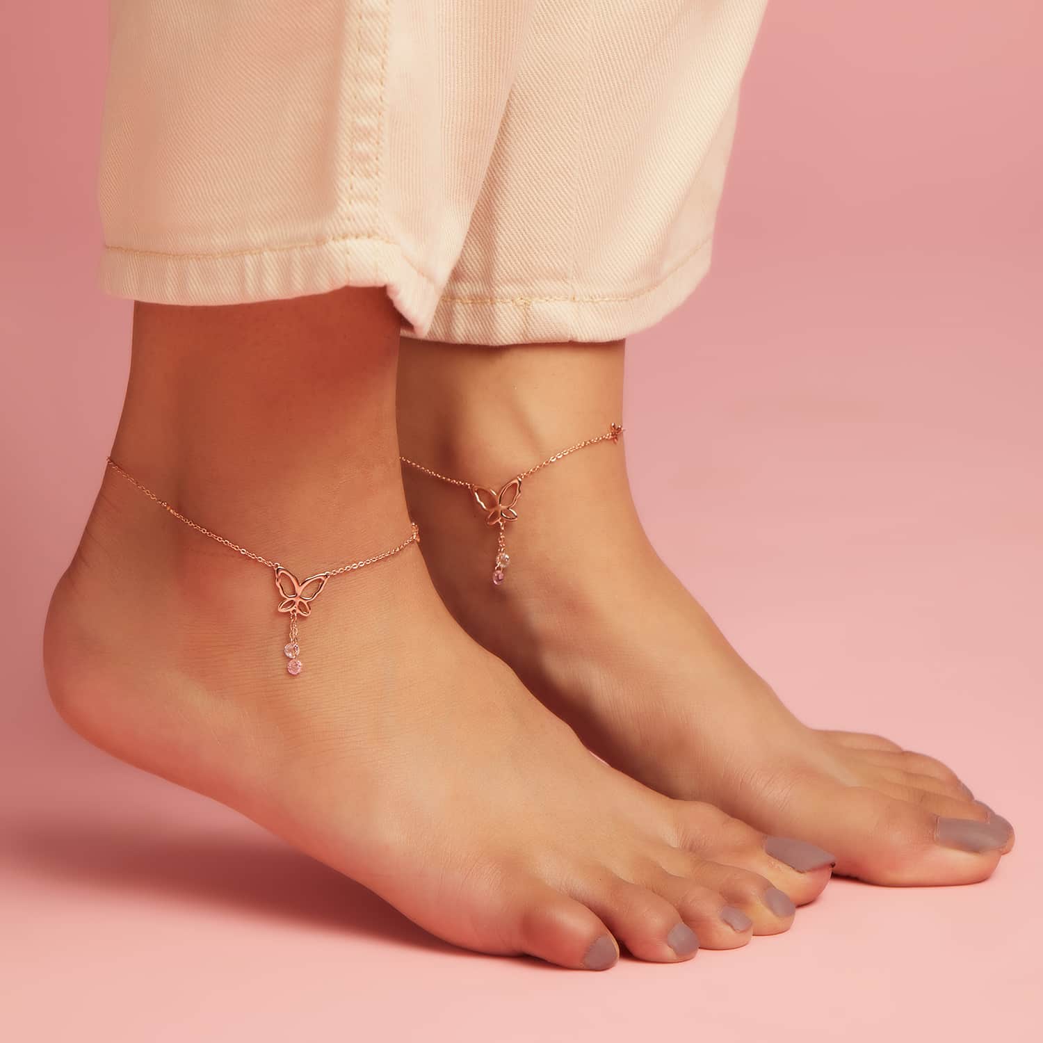 Kimirica x Zavya Butterfly Rose Gold 925 Silver Charm Anklet