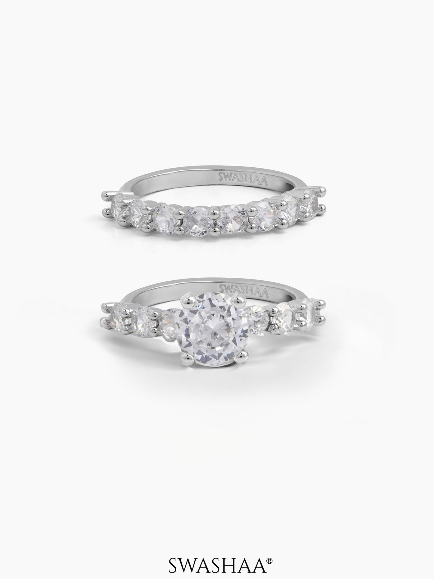 Nora Set Of 2 Silver Diamond Solitaire Women's Ring