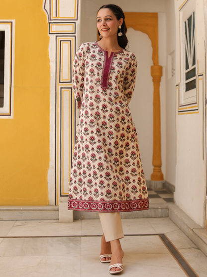 Notch neck ethnic floral kurta