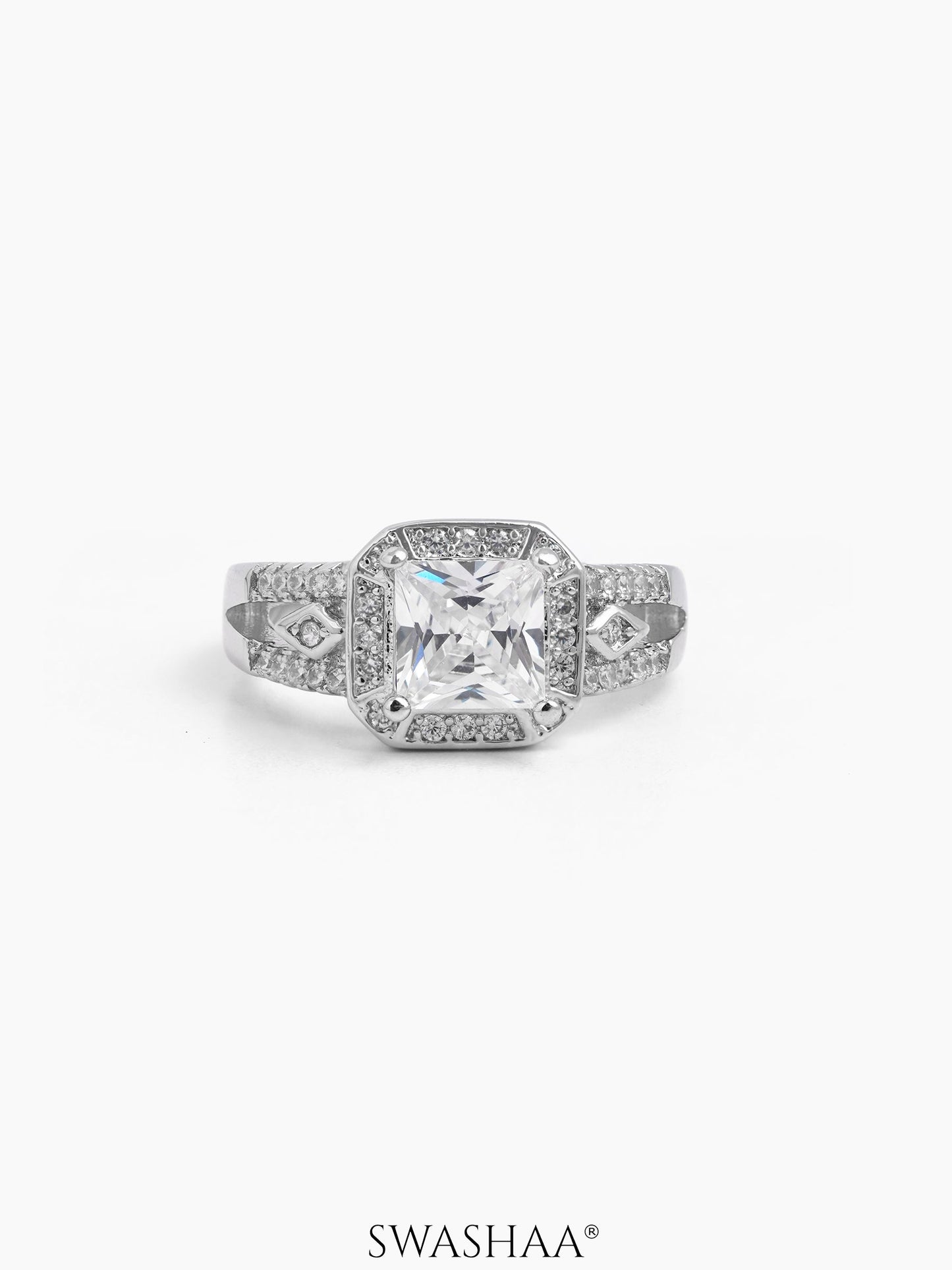 Novelle Cushion Square Cut Silver Diamond Solitaire Women's Ring