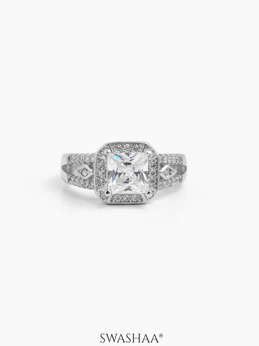 Novelle Cushion Square Cut Silver Diamond Solitaire Women's Ring