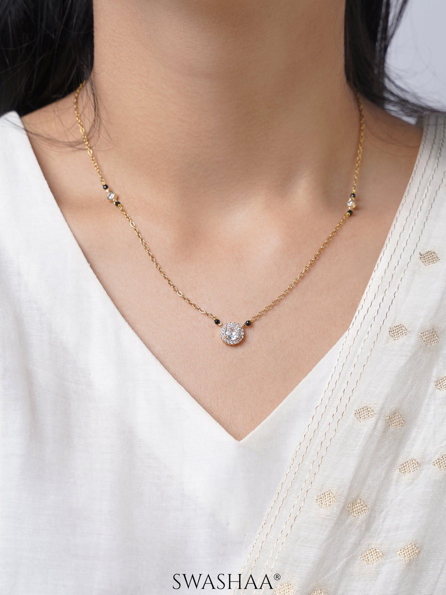 Nyra Diamond Solitaire 18K Gold Plated Mangalsutra