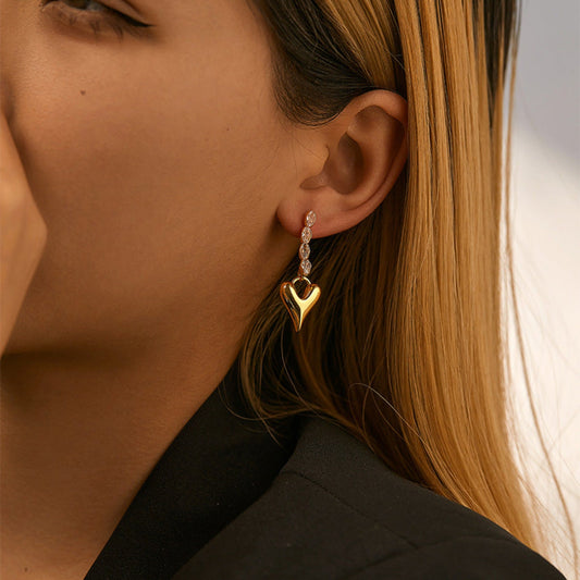 Gold Drop Earrings with Heart JLT11717