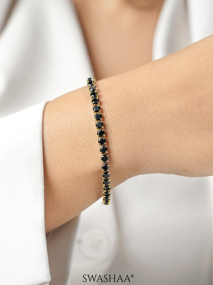 Orion Round Cut CZ Diamond Black 18K Gold Plated Women's Tennis Bracelet