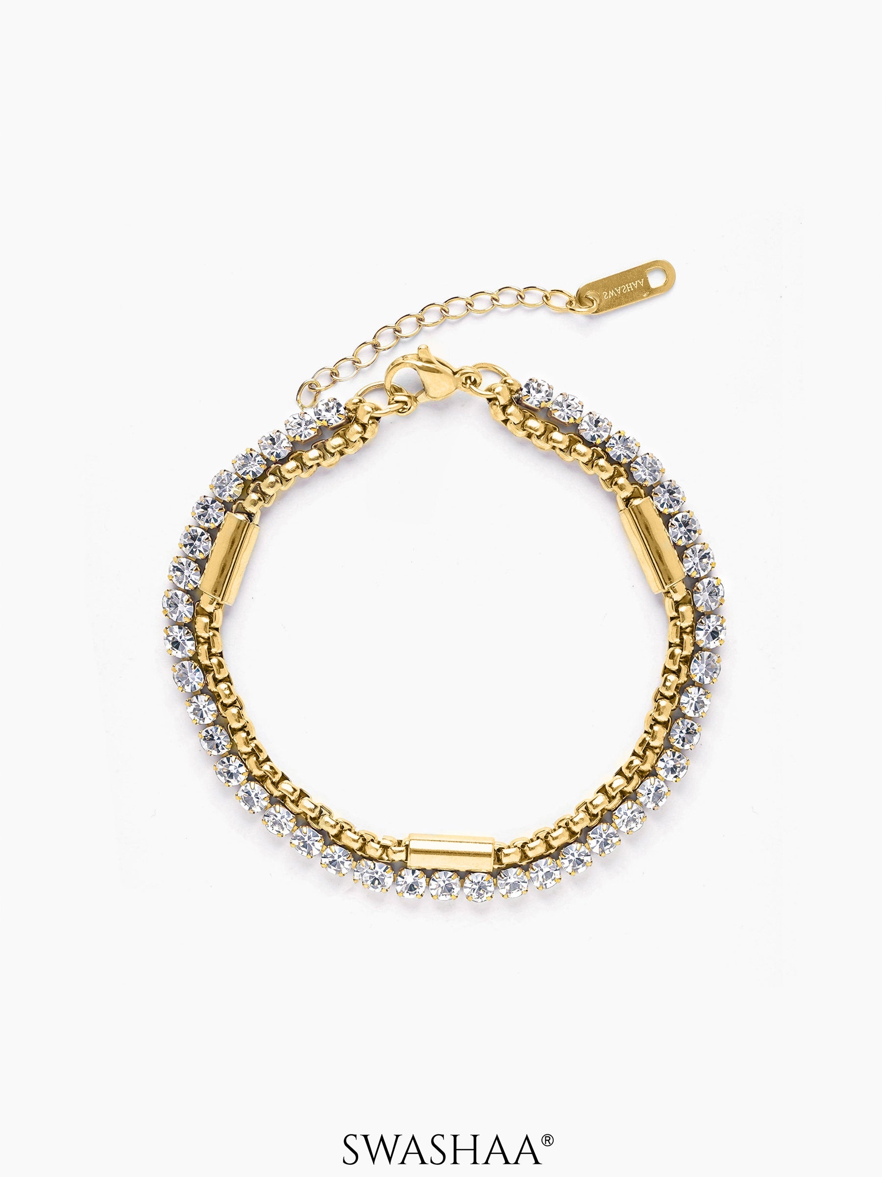 Pakhni Diamond Charm 18K Gold Plated Doubled Chain Loose Bracelet