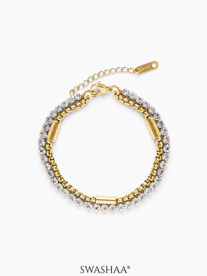 Pakhni Diamond Charm 18K Gold Plated Doubled Chain Loose Bracelet