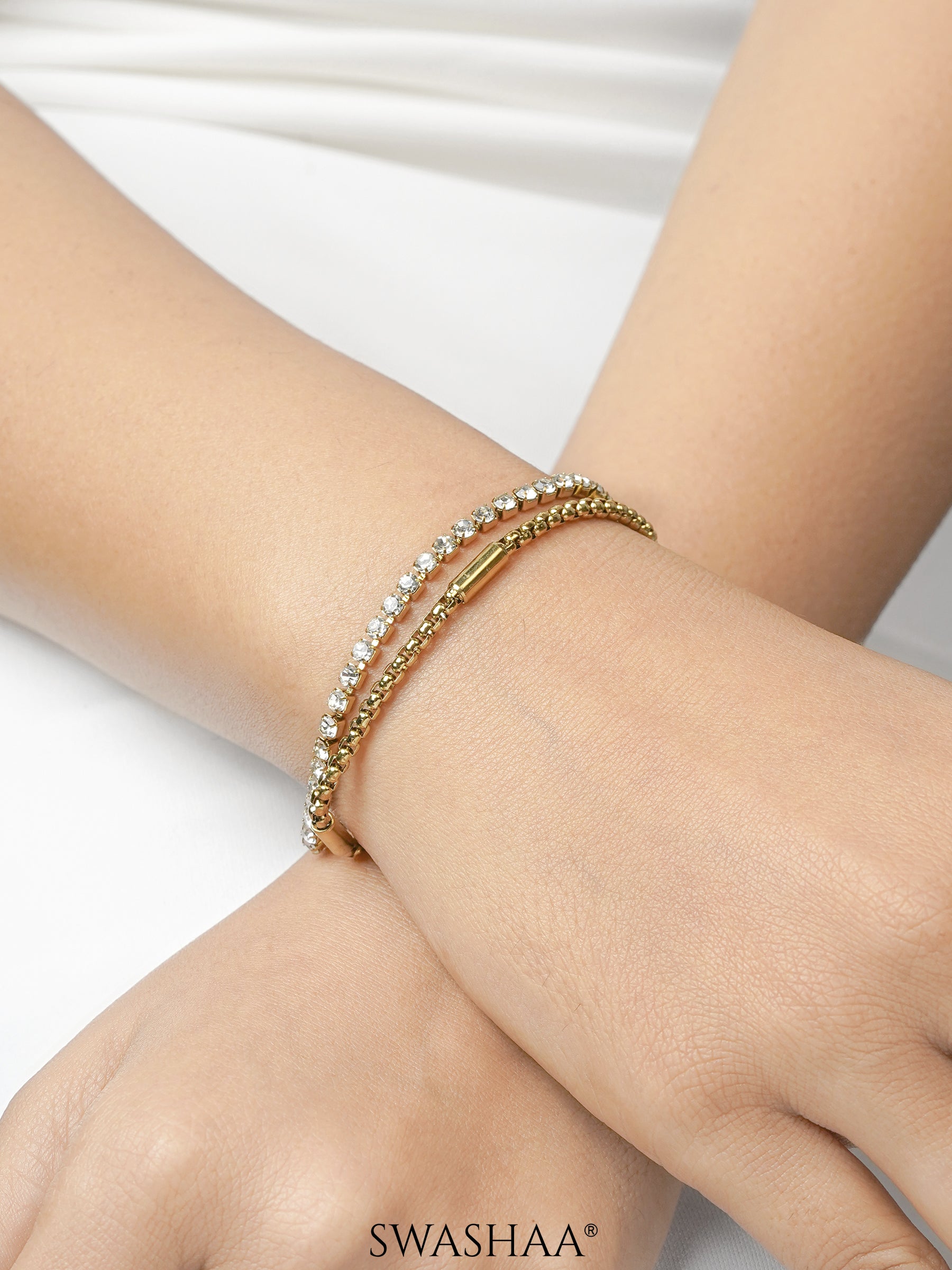 Pakhni Diamond Charm 18K Gold Plated Doubled Chain Loose Bracelet