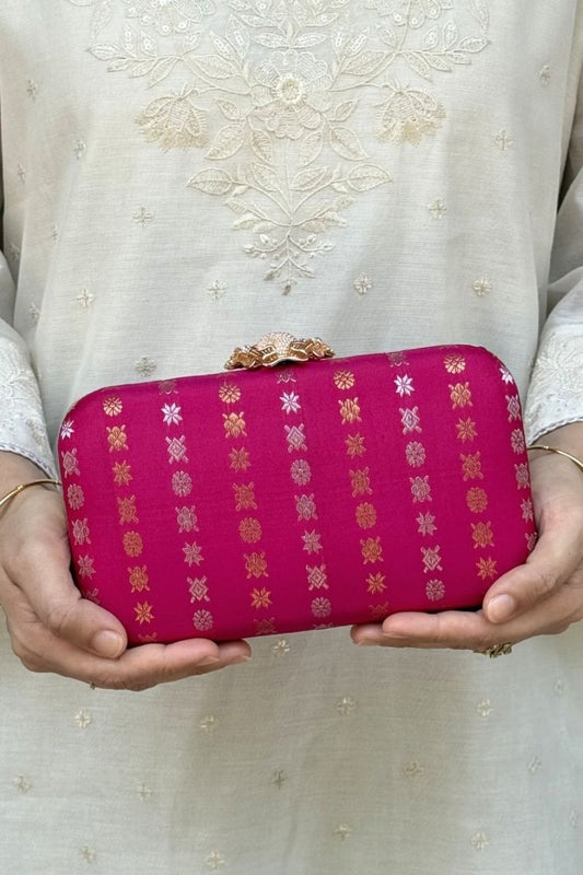 Palki Pure Kanchi Silk Clutch - Pink