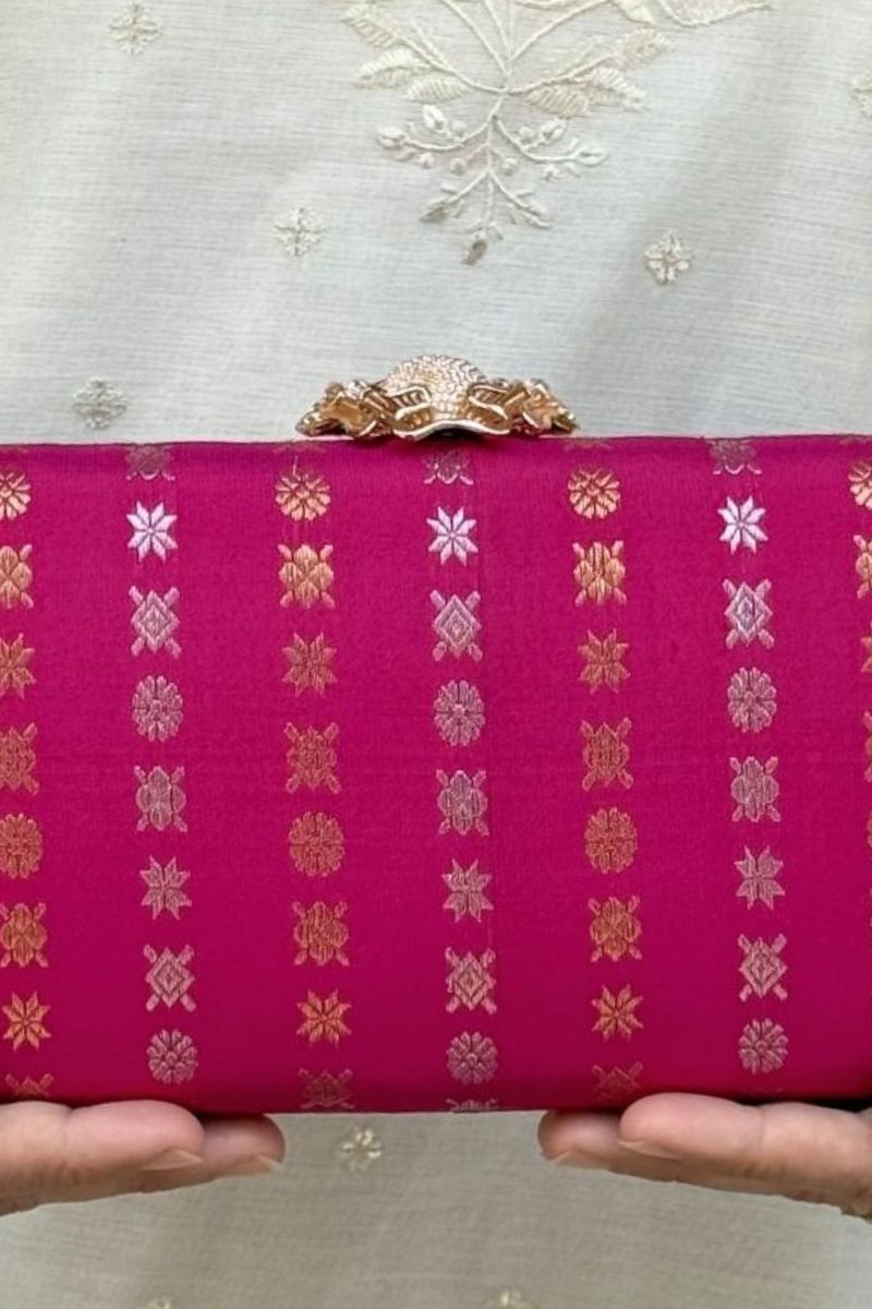 Palki Pure Kanchi Silk Clutch - Pink