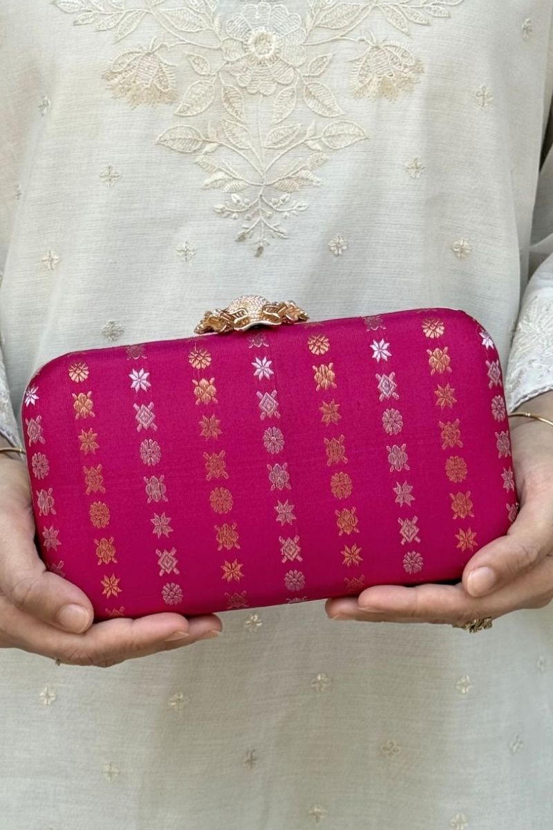 Palki Pure Kanchi Silk Clutch - Pink