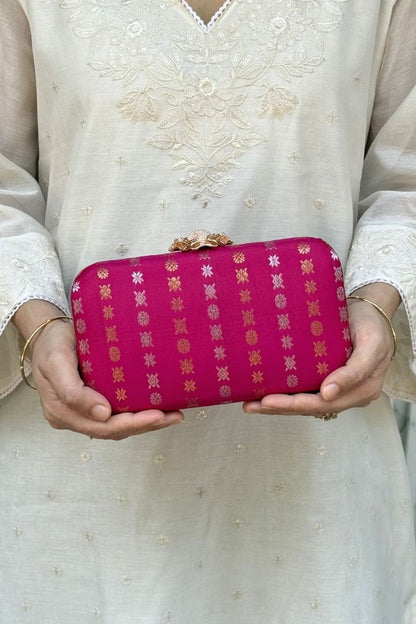 Palki Pure Kanchi Silk Clutch - Pink