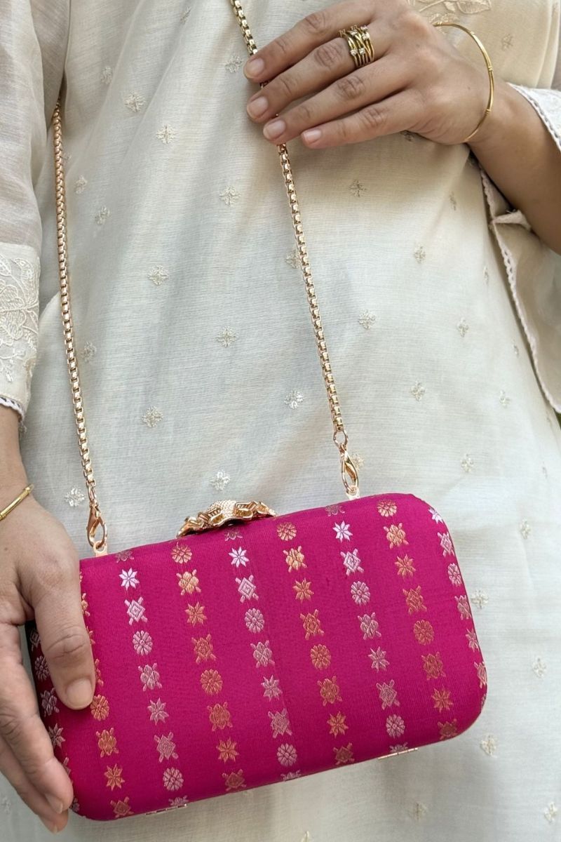 Palki Pure Kanchi Silk Clutch - Pink