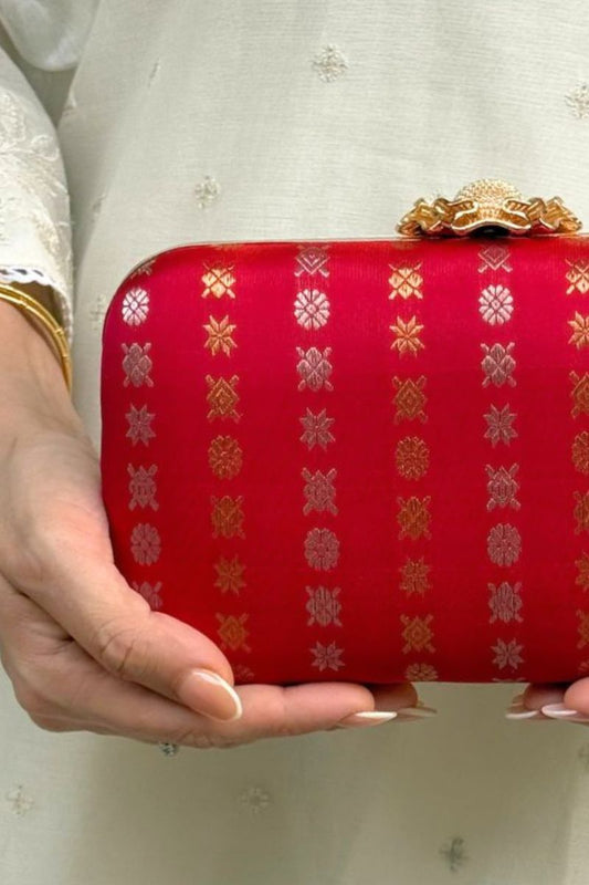 Palki Pure Kanchi Silk Clutch - Red