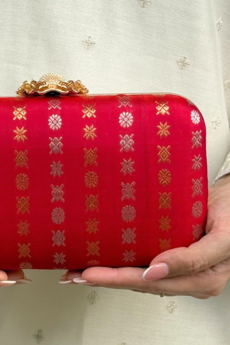 Palki Pure Kanchi Silk Clutch - Red