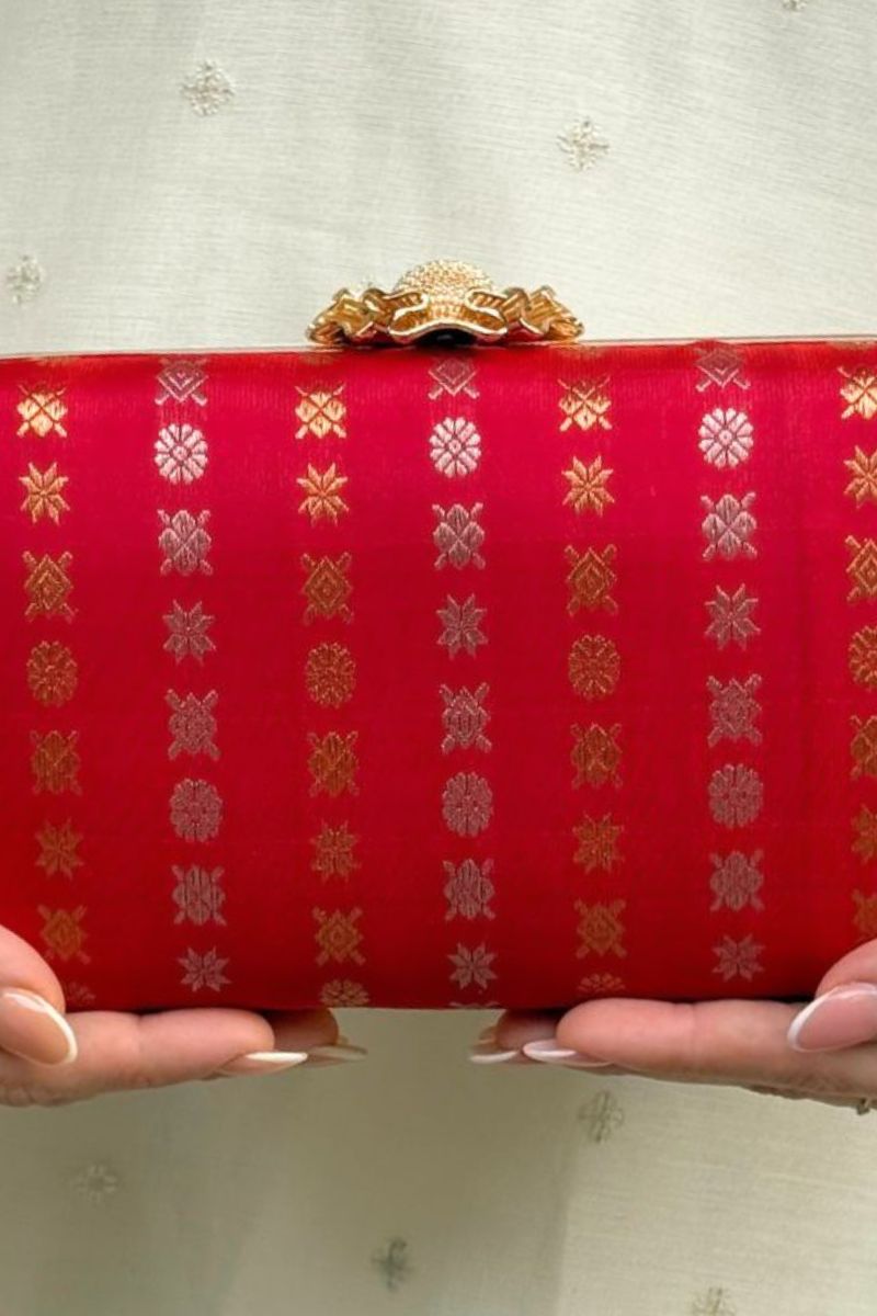 Palki Pure Kanchi Silk Clutch - Red