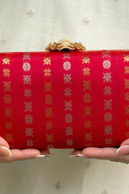 Palki Pure Kanchi Silk Clutch - Red