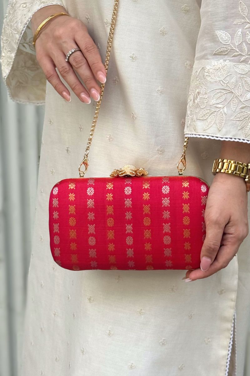Palki Pure Kanchi Silk Clutch - Red