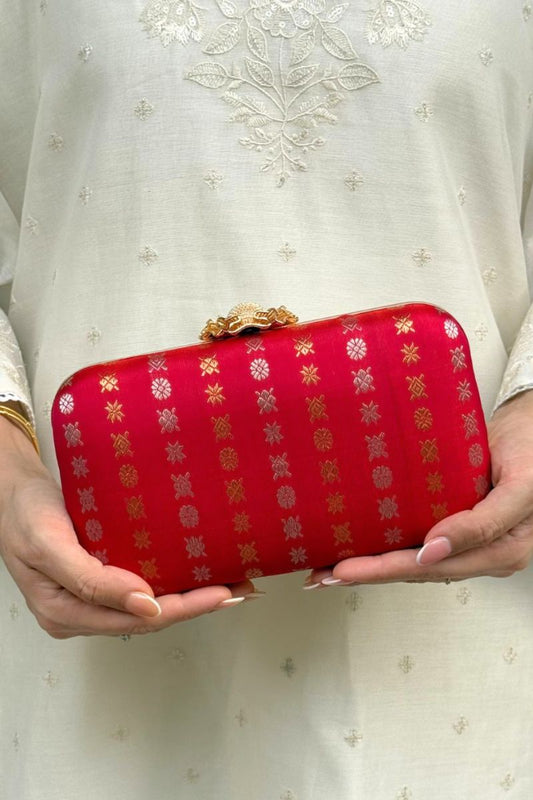 Palki Pure Kanchi Silk Clutch - Red