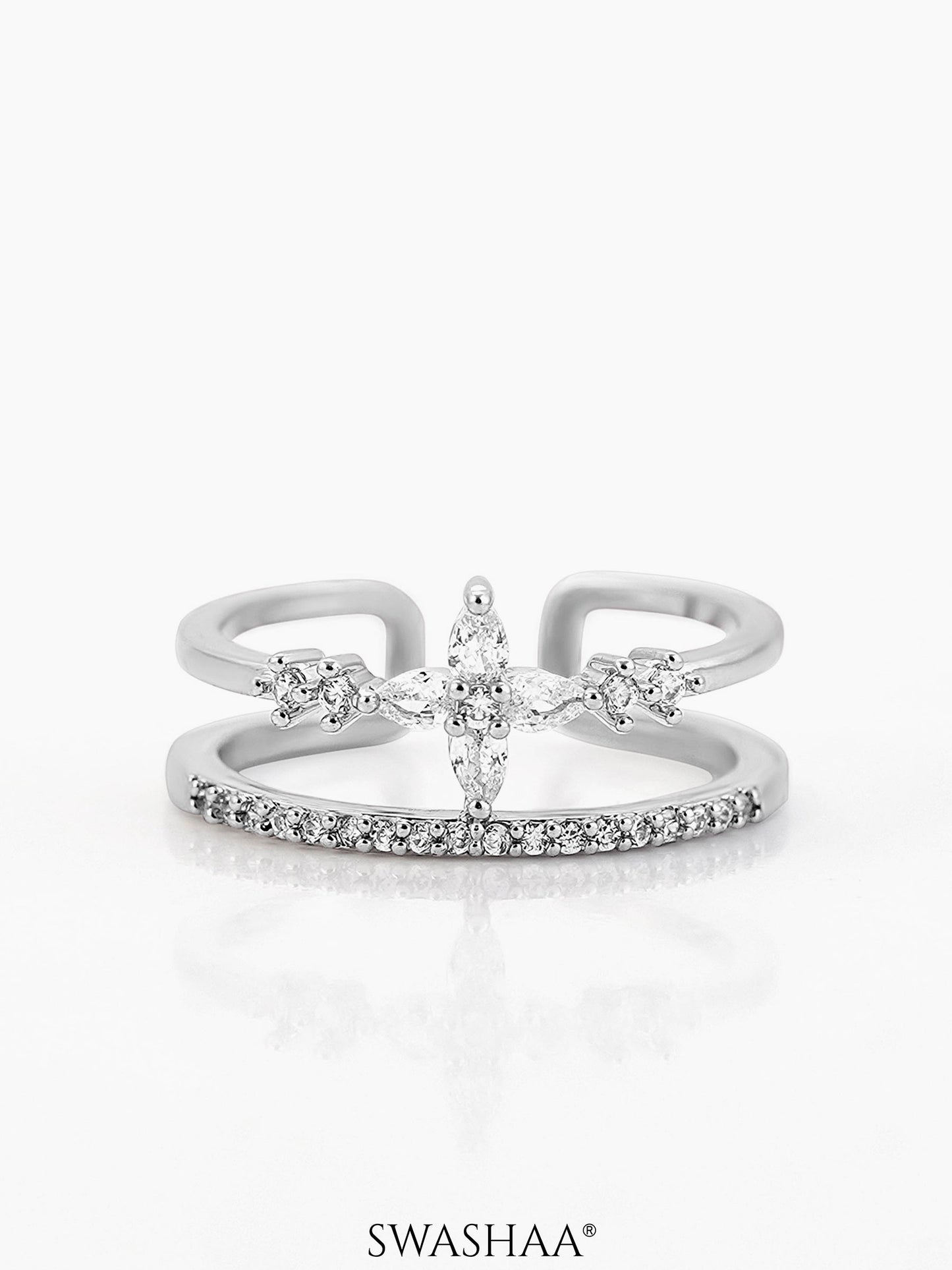 Parisha Sparkling Crystals Silver Ring
