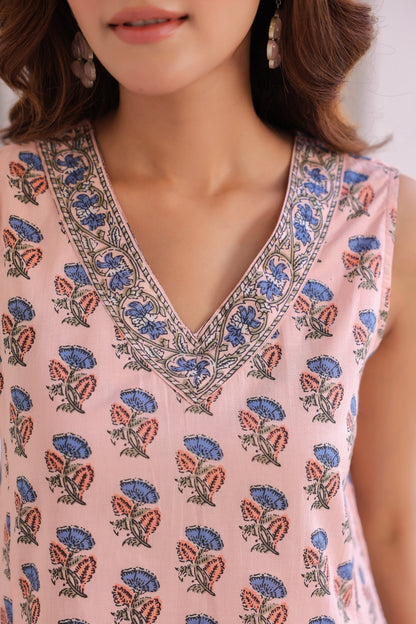 Peach printed cotton summer top