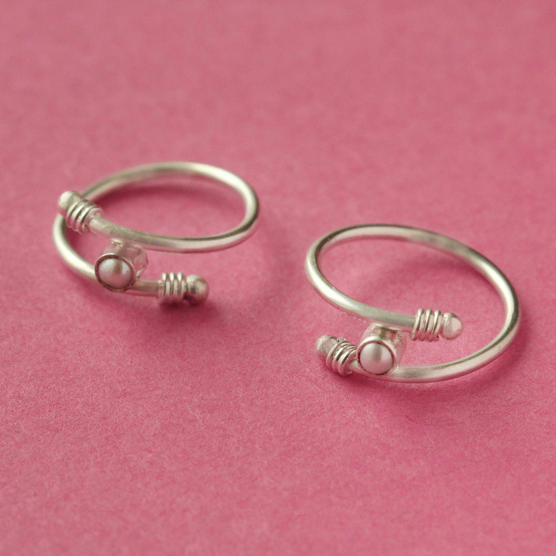 Pearl Adjustable Sterling 92.5 Sterling Silver Toe Ring (Pair)