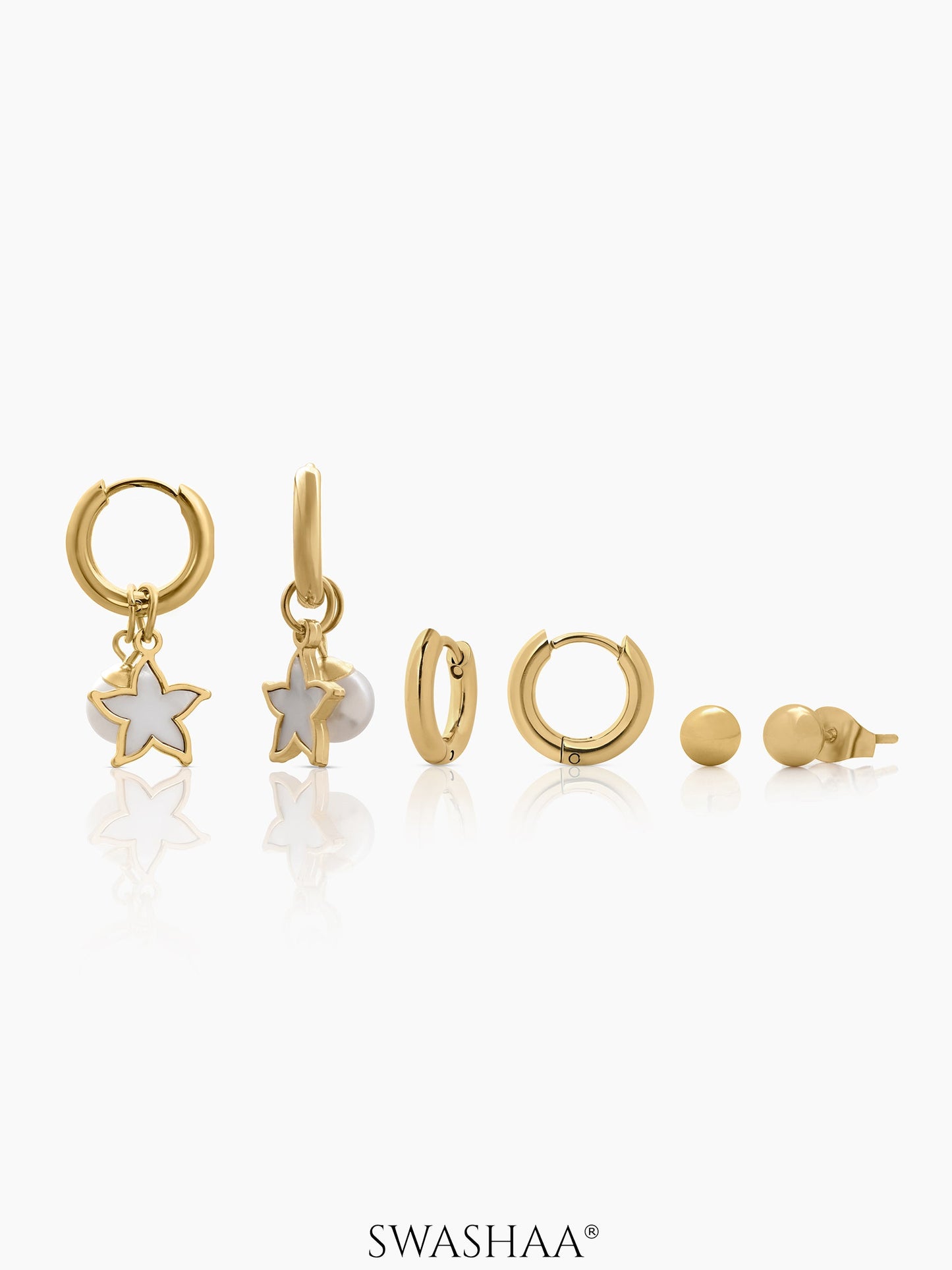 Pearl & Star Earrings Set - Swashaa