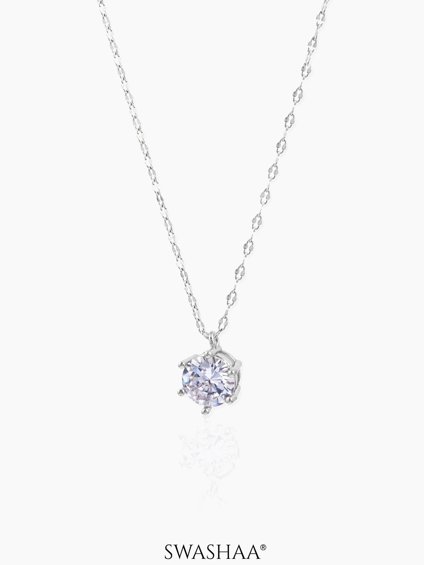 Perennial Solitaire Charm Silver Chain Pendant Necklace
