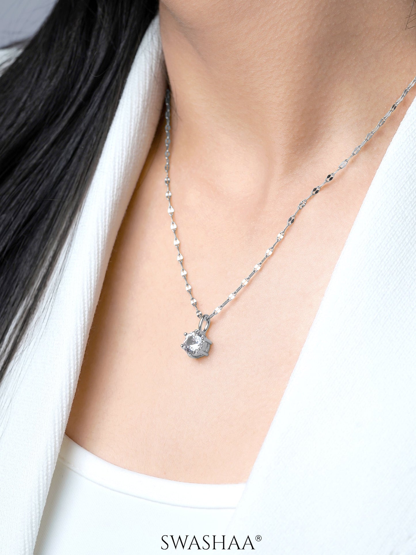 Perennial Solitaire Charm Silver Chain Pendant Necklace