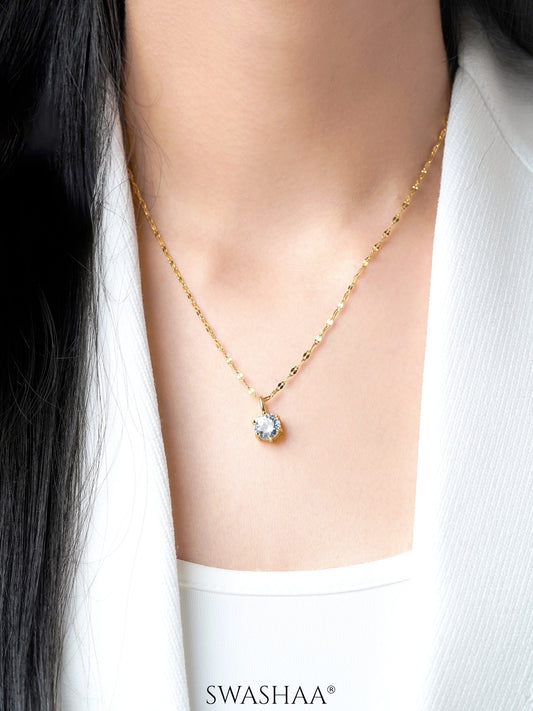 Perennial Solitaire Charm 18K Gold Plated Chain Pendant Necklace
