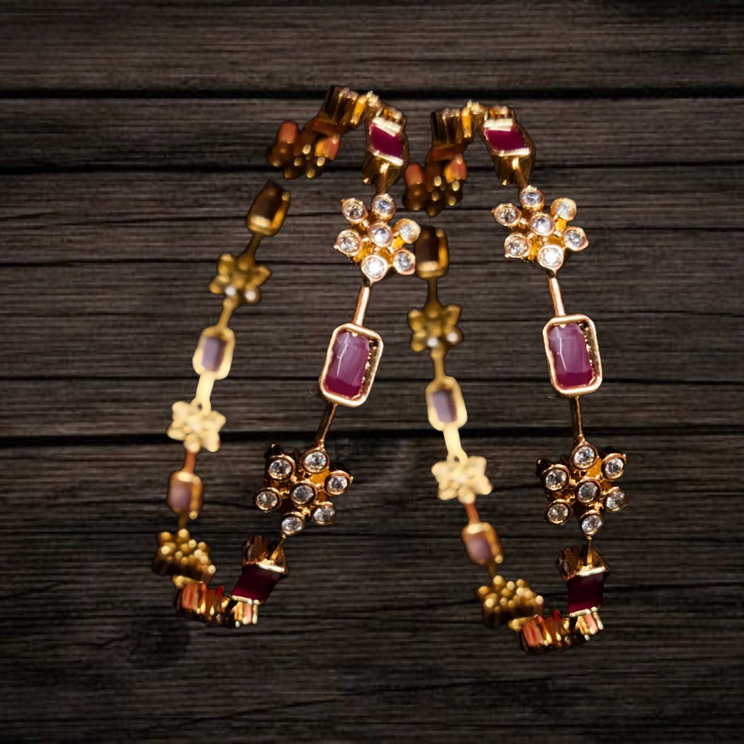 Traditional Ruby Bangles - Gold Plated Bridal Jewelry Set