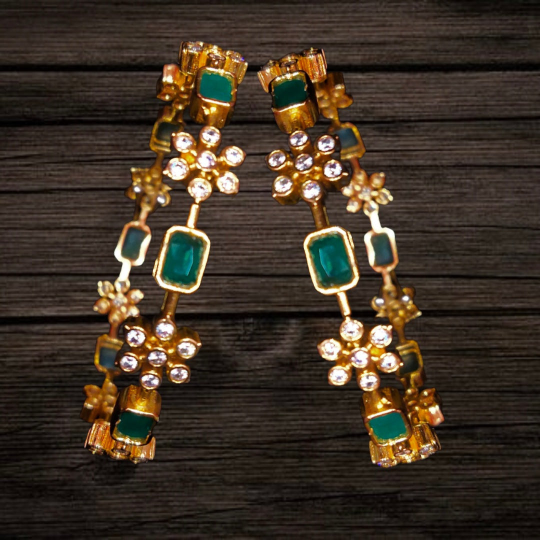 Premium Emerald Bangles Set - Luxury 24K Gold Plated Green Stone Bracelets with CZ