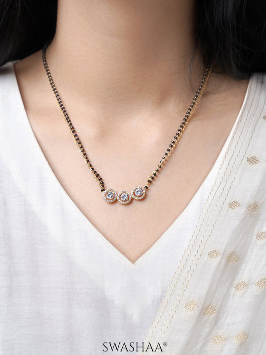 Pihu Three Round CZ Diamond Layered 18K Gold Plated Mangalsutra
