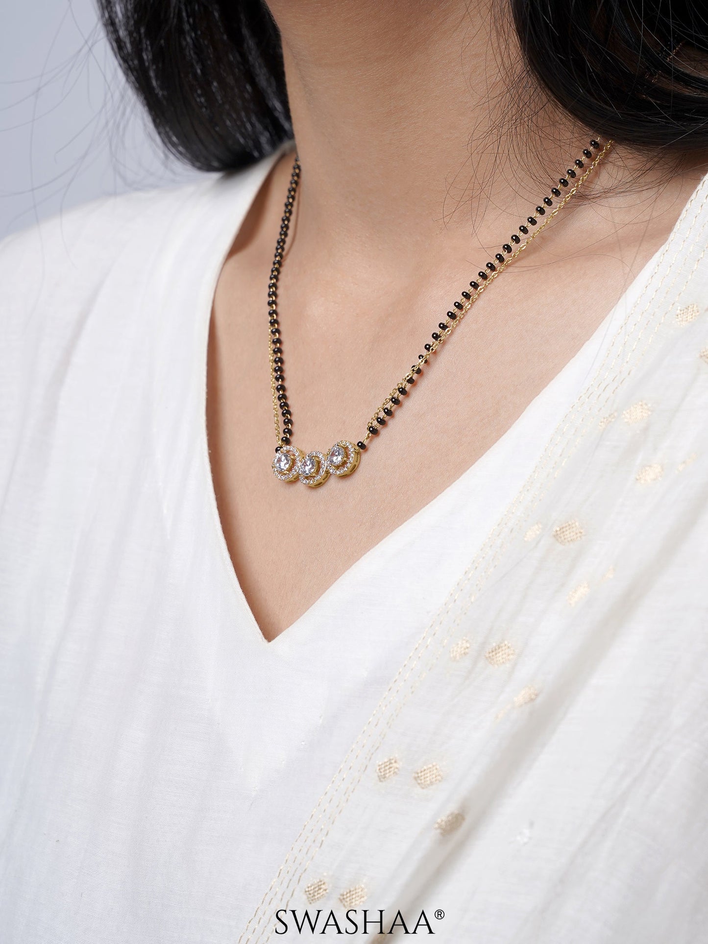 Pihu Three Round CZ Diamond Layered 18K Gold Plated Mangalsutra