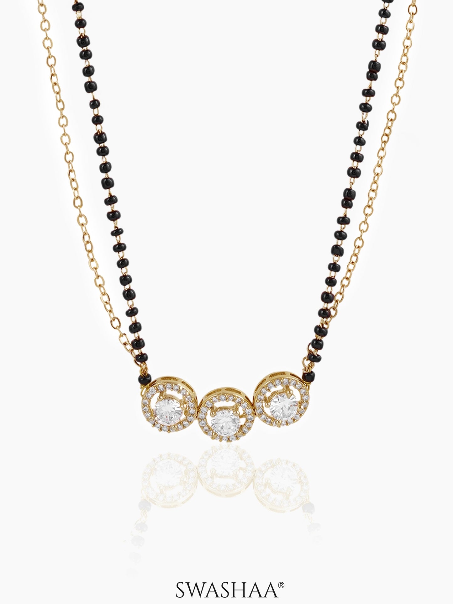 Pihu Three Round CZ Diamond Layered 18K Gold Plated Mangalsutra