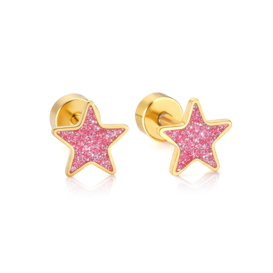 Pink Star 18K Gold Plated Children's Earrings - Twisty Locks  - Kids and Women Hair Accessories, Fashion Clothing and Jewellery India