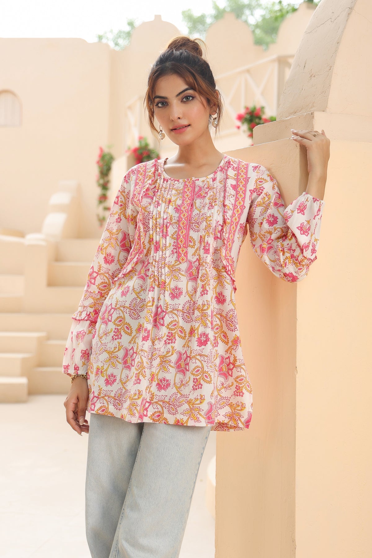 Pink Cotton Floral Summer Top