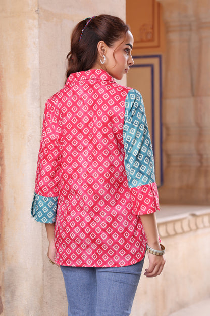 Pink casual printed shirt women