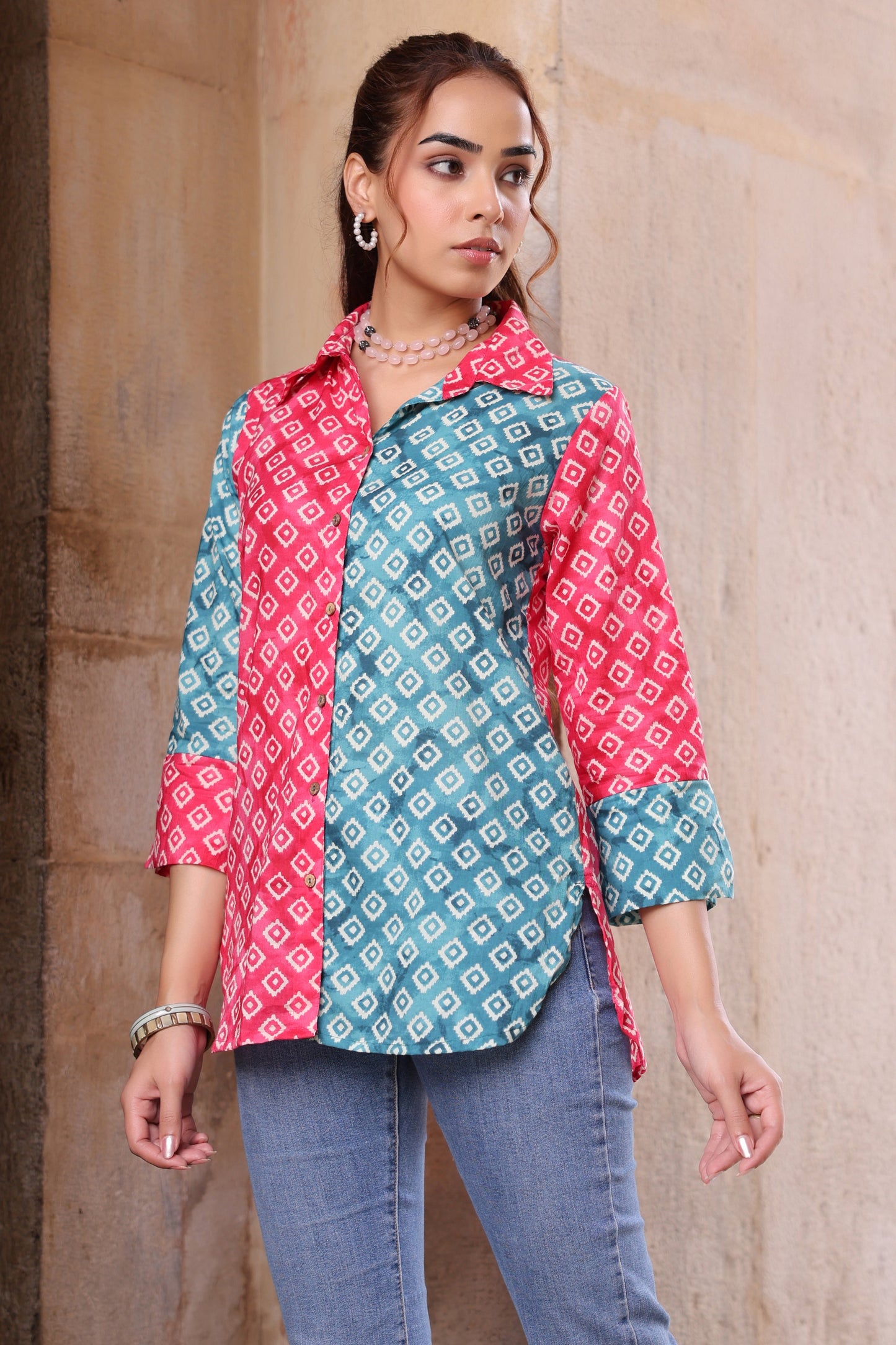 Pink printed shirt for women